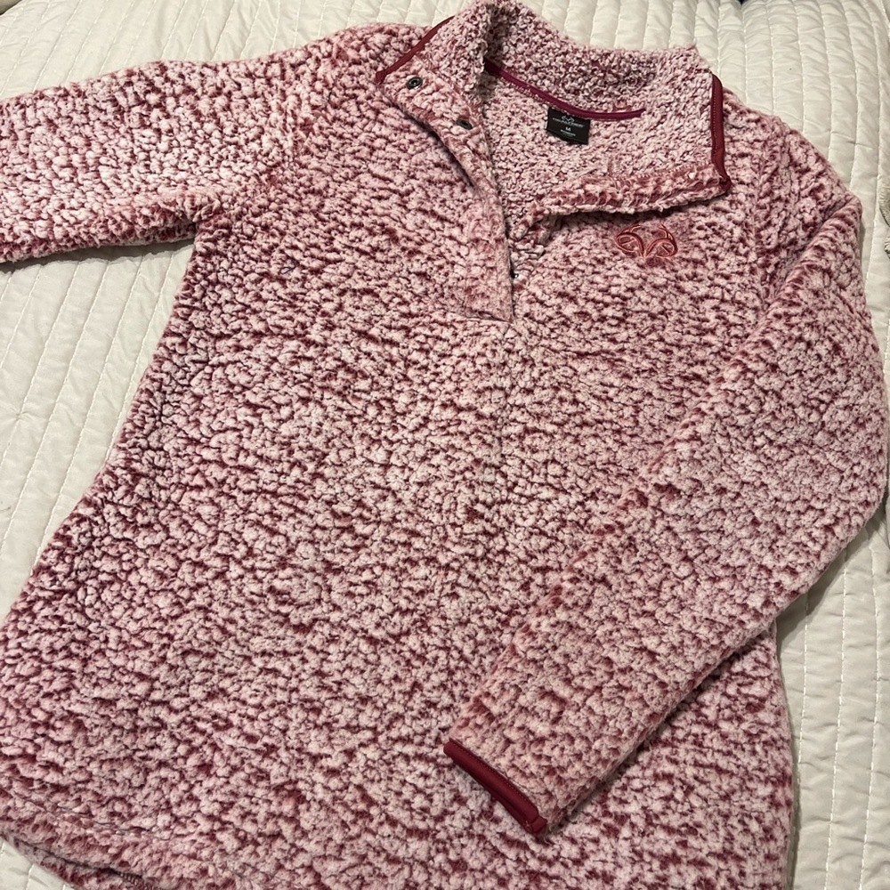 Burgundy and white Sherpa quarter zip sweatshirt